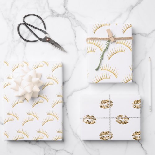 Gold Glam Eyelashes Wrapping Paper Sheets