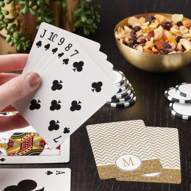 Gold Glam Faux Glitter Chevron Poker Cards (In Situ)