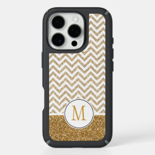 Gold Glam Faux Glitter Chevron iPhone 16 Pro Case