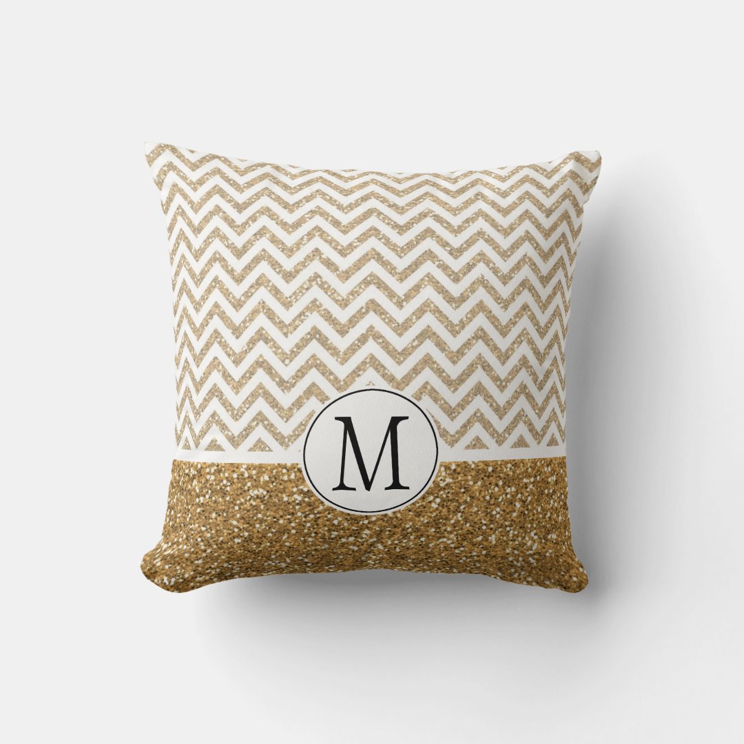 Gold Glam Faux Glitter Chevron Throw Pillow Zazzle
