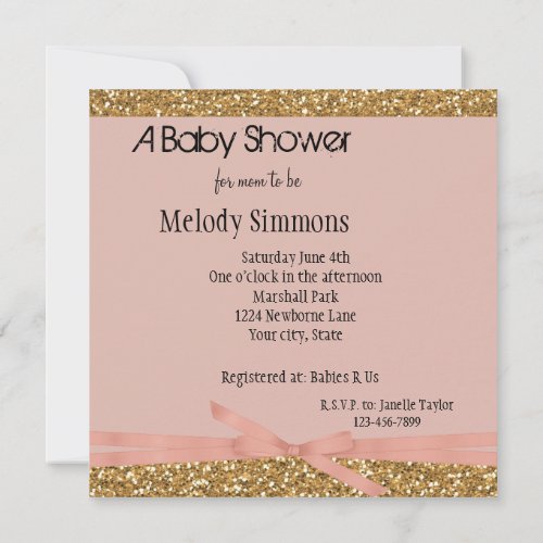 Gold Glam Faux Glitter Clay Pink Invitation