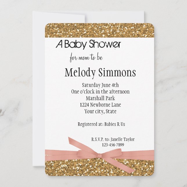 Gold Glam Faux Glitter Invitation (Back)