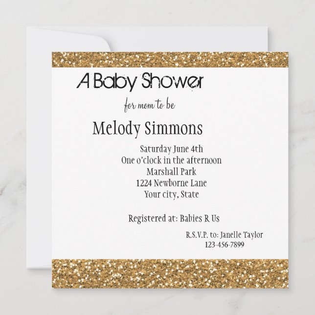 Gold Glam Faux Glitter Invitation (Back)