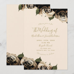 Gold Glam Floral Roses Elegant Ivory Chic Wedding Invitation