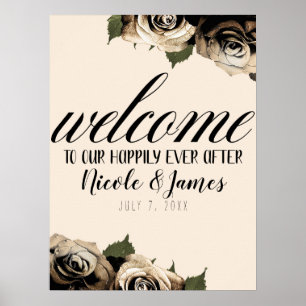 Gold Glam Floral Roses Elegant Ivory Chic Wedding Poster