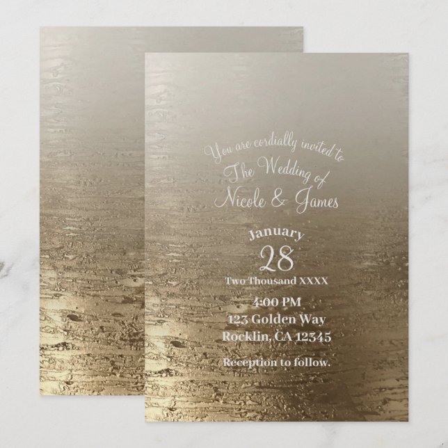 Gold Glam Gilded Brush Modern Elegance Wedding Invitation (Front/Back)