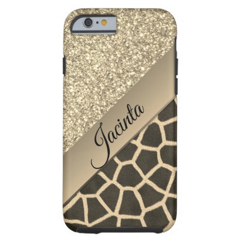 Gold Glam Giraffe Print Tough iPhone 6 Case