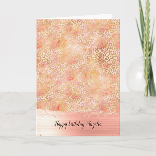 Gold Glam Girly Peach Pink Blush Leopard Print Card