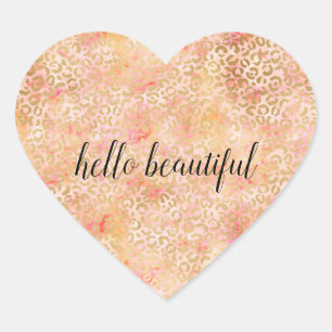 Gold Glam Girly Peach Pink Blush Leopard Print Heart Sticker