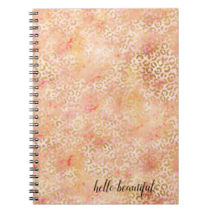 Gold Glam Girly Peach Pink Blush Leopard Print Notebook
