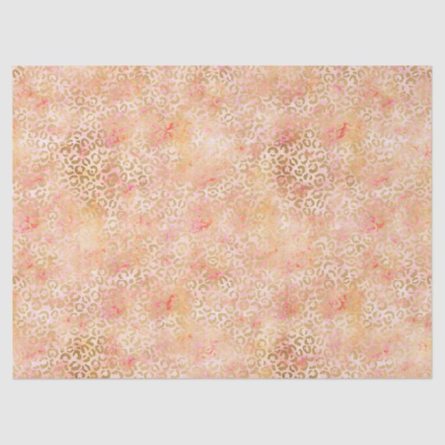 Gold Glam Girly Peach Pink Blush Leopard Print Tissue Paper (Front)