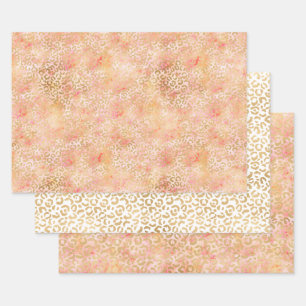 Gold Glam Girly Peach Pink Blush Leopard Print Wrapping Paper Sheets