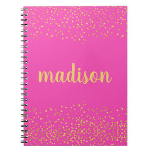 Gold Glam Glitter Confetti   Hot Pink Spiral Notebook