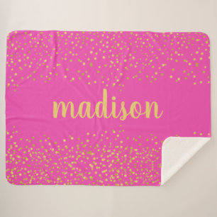 Gold Glam Glitter Confetti Personalized Pink Sherpa Blanket