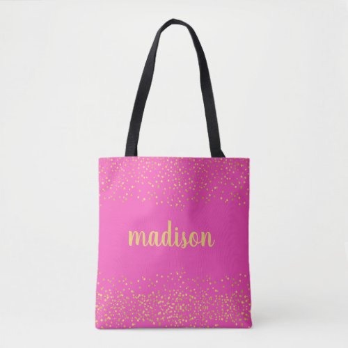 Gold Glam Glitter Confetti  Personalized Pink Tote Bag