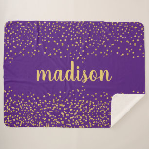 Gold Glam Glitter Confetti Personalized Purple Sherpa Blanket