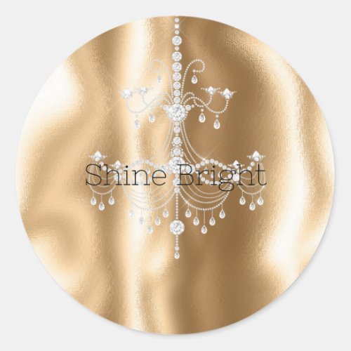 Gold Glam Glitter Diamond Chandelier Classic Round Sticker