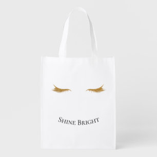 Gold Glam Glitter Eyelashes Grocery Bag
