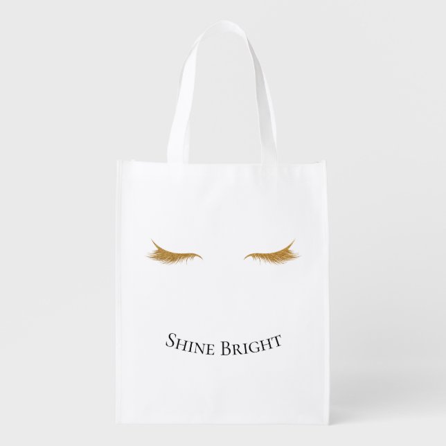 Gold Glam Glitter Eyelashes Grocery Bag (Front)