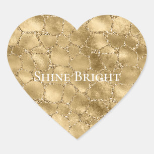 Gold Glam Glitter Giraffe Print Heart Sticker