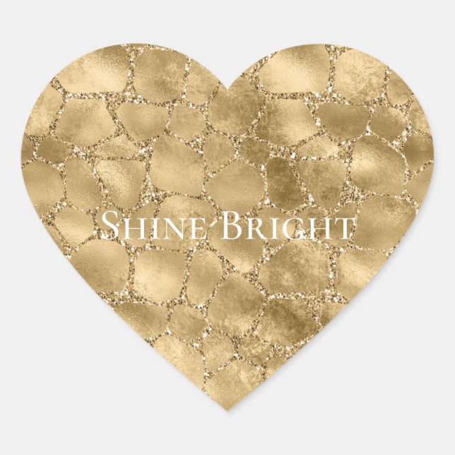 Gold Glam Glitter Giraffe Print   Heart Sticker (Front)