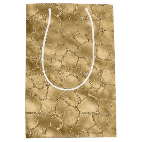 Gold Glam Glitter Giraffe Print   Medium Gift Bag