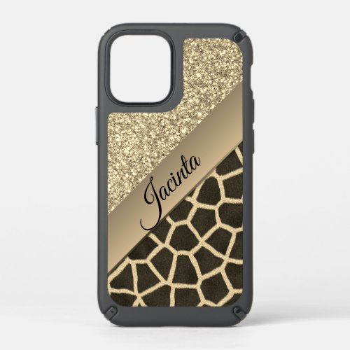 Gold Glam Glitter Giraffe Print Personalized Speck iPhone 12 Mini Case