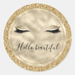 Gold Glam Glitter Girly Eyelashes personalized Classic Round Sticker