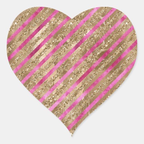 Gold Glam Glitter Girly Pink Stripes Heart Sticker
