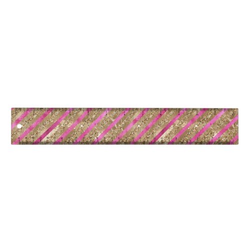 Gold Glam Glitter Girly Pink Stripes Ruler