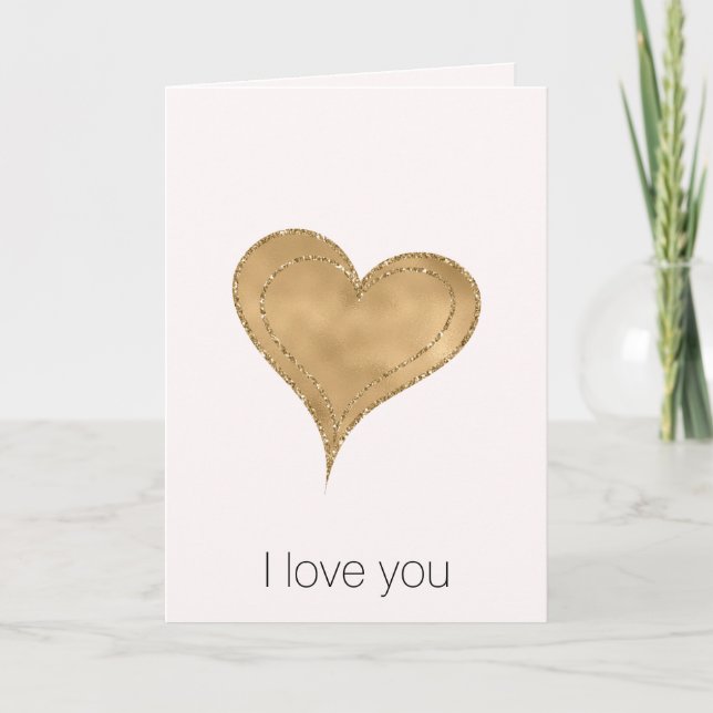 Gold Glam Glitter Heart Card (Front)