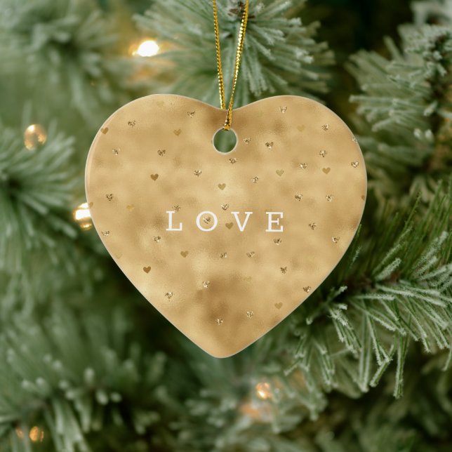 Gold Glam Glitter Hearts Ceramic Ornament (Tree)