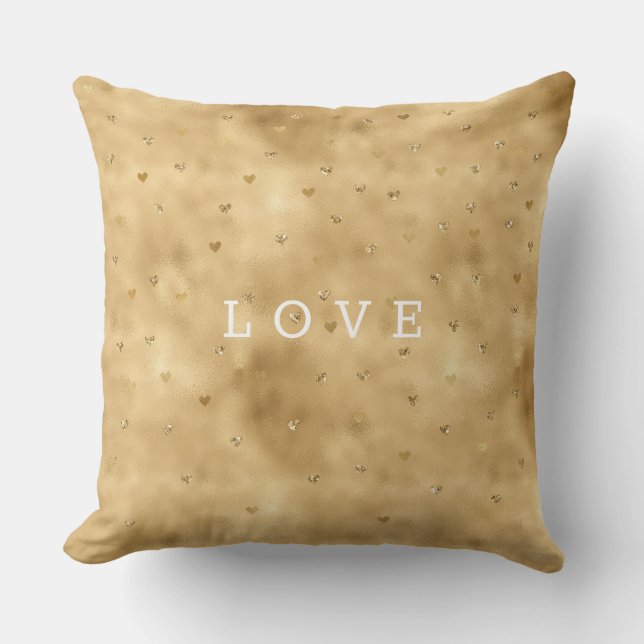 Gold Glam Glitter Hearts Throw Pillow (Front)
