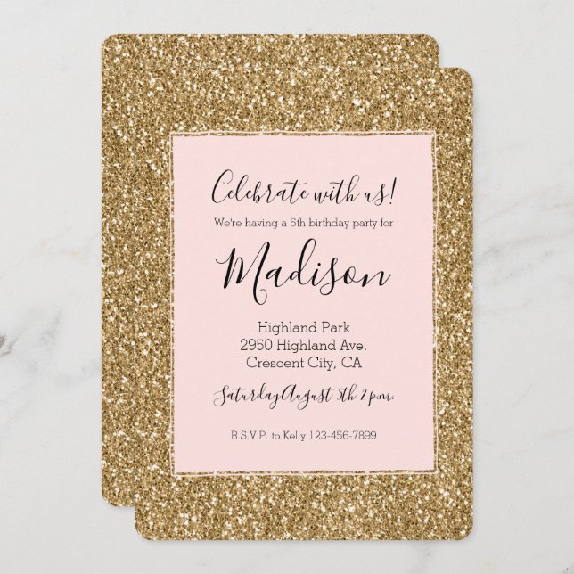 Gold Glam Glitter Invitation (Front/Back)