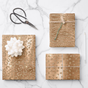 Gold Glam Glitter Leopard Animal Print Wrapping Paper Sheets