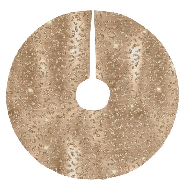 Gold Glam Glitter Leopard Christmas Brushed Polyester Tree Skirt (Front)