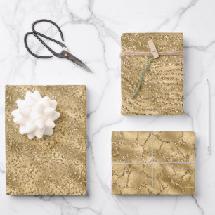 Gold Glam Glitter Leopard Giraffe Zebra Animal Wrapping Paper Sheets