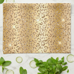 Gold Glam Glitter Leopard Kitchen Towel