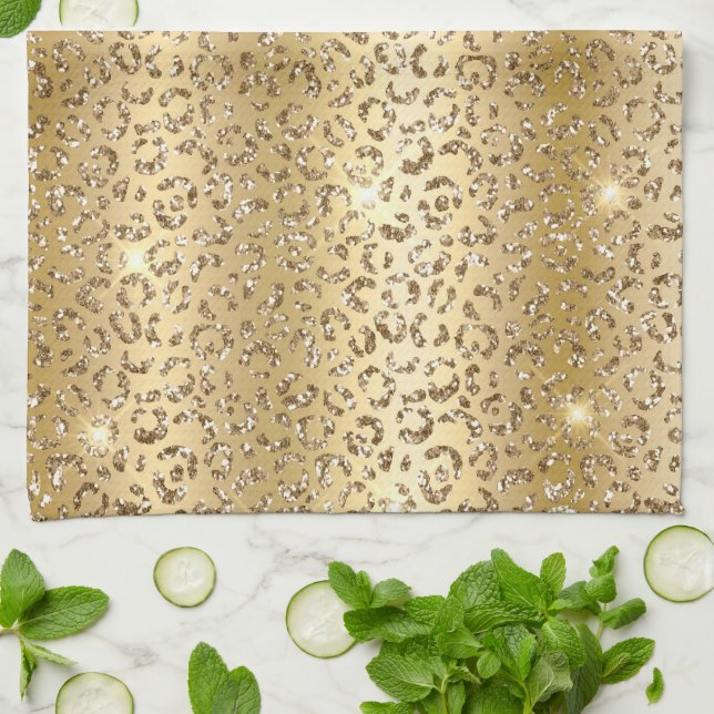 Gold Glam Glitter Leopard  Kitchen Towel (Folded)