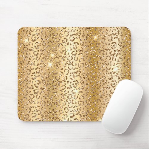 Gold Glam Glitter Leopard  Mouse Pad