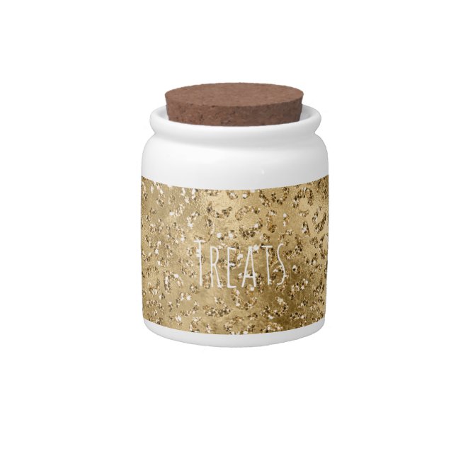 Gold Glam Glitter Leopard Print  Candy Jar (Front)