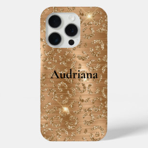 Gold Glam Glitter Leopard Print iPhone 15 Pro Case
