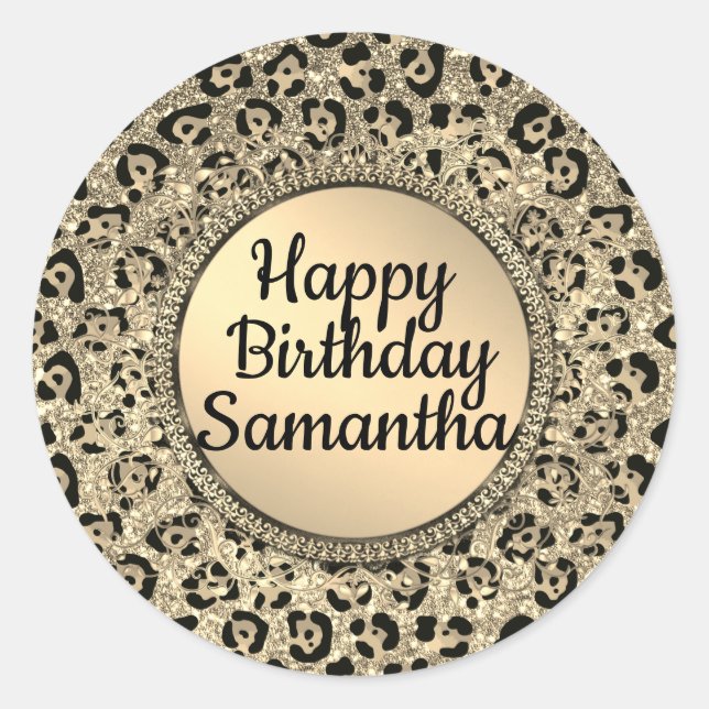 Gold Glam Glitter Leopard Print Classic Round Sticker (Front)