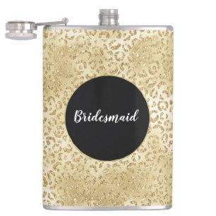 Gold Glam Glitter Leopard Print Flask