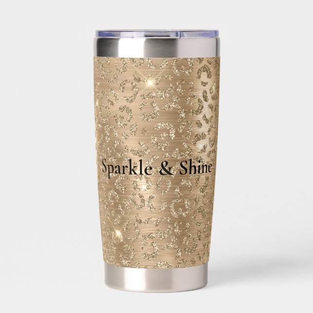 Gold Glam Glitter Leopard Print Insulated Tumbler (Front)