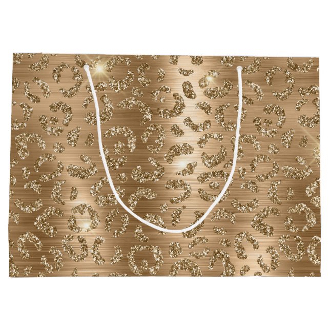 Gold Glam Glitter Leopard Print Large Gift Bag (Back)