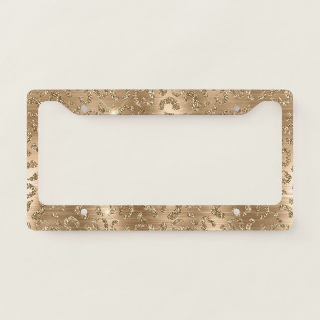 Gold Glam Glitter Leopard Print License Plate Frame (Front)
