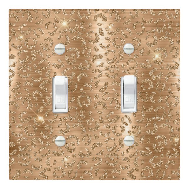 Gold Glam Glitter Leopard Print Light Switch Cover (In Situ)
