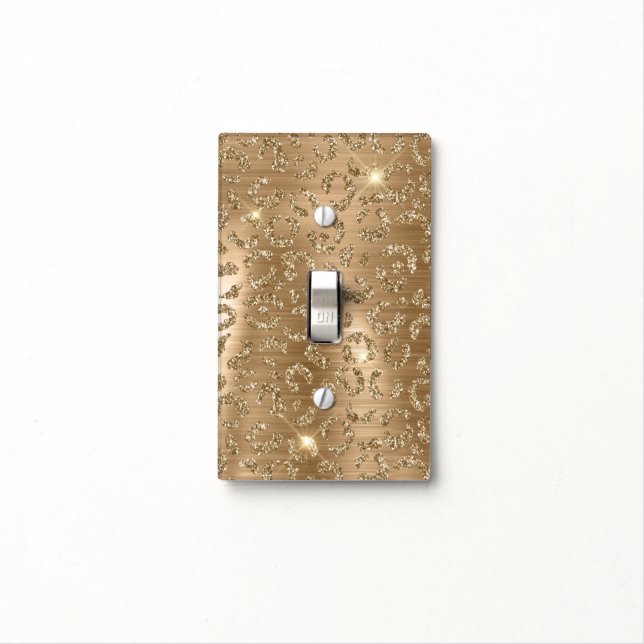 Gold Glam Glitter Leopard Print Light Switch Cover (In Situ)