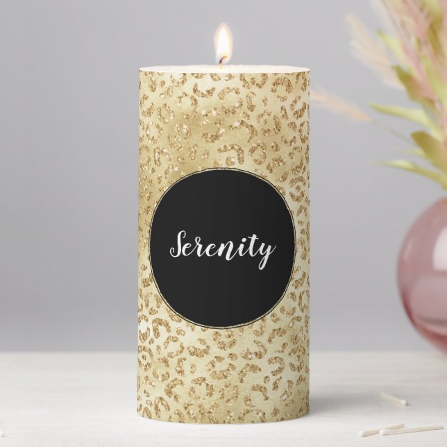 Gold Glam Glitter Leopard Print    Pillar Candle (In Situ)